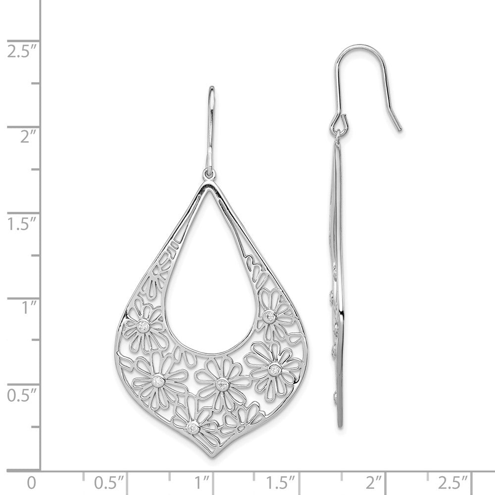 Sterling Silver Flowers with CZ Teardrop Dangle Earrings