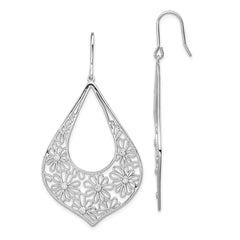 Sterling Silver Flowers with CZ Teardrop Dangle Earrings