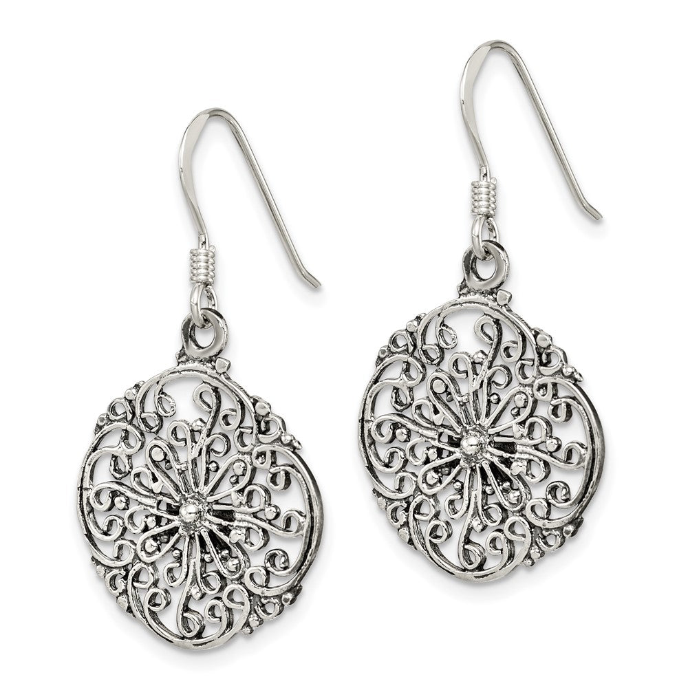 Sterling Silver Antiqued Filigree Dangle Earrings