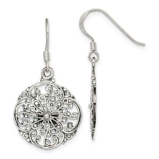 Sterling Silver Antiqued Filigree Dangle Earrings