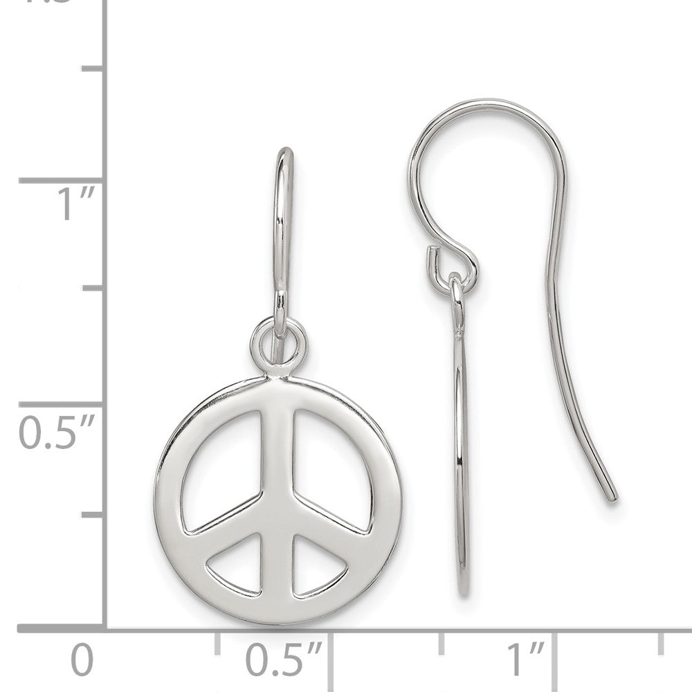 Sterling Silver Polished Peace Sign Dangle Earrings