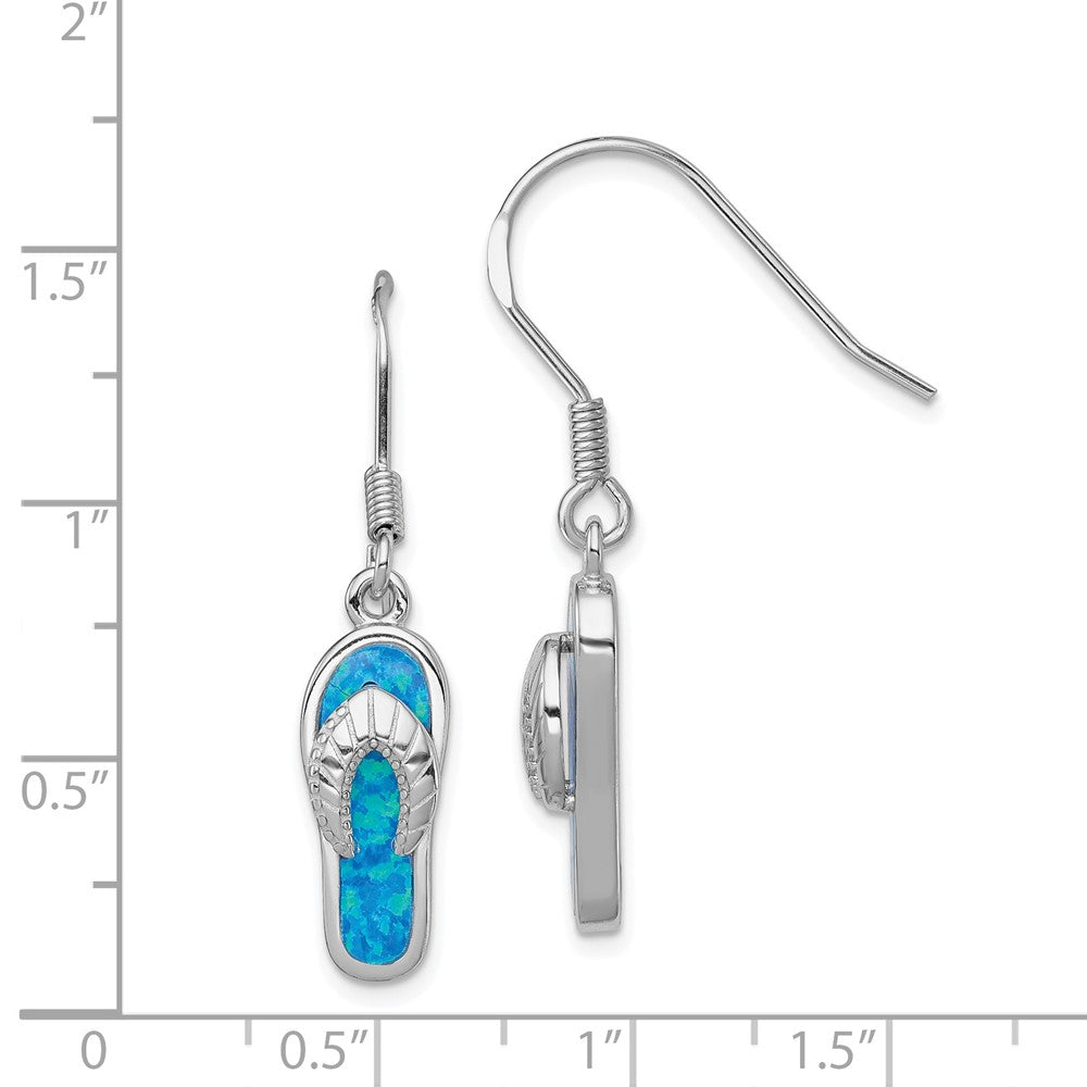 Sterling Silver Created Blue Inlay Opal Sandal Dangle Earrings