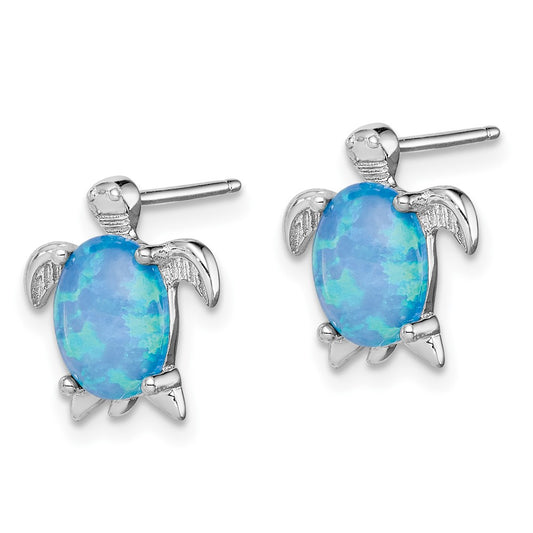 Sterling Silver Created Opal Turtle Post Earrings