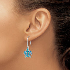Sterling Silver Created Blue Opal Inlay Tortoise Dangle Earrings