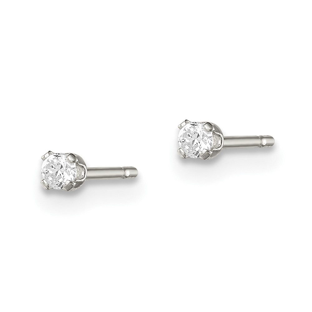 Sterling Silver 2mm Round Snap Set CZ Stud Earrings