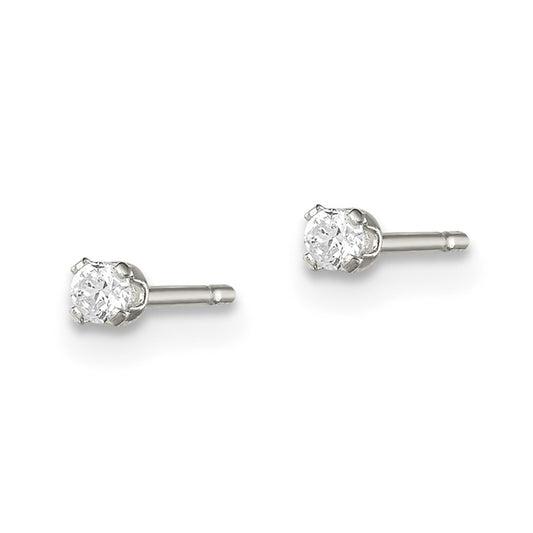 Sterling Silver 2mm Round Snap Set CZ Stud Earrings