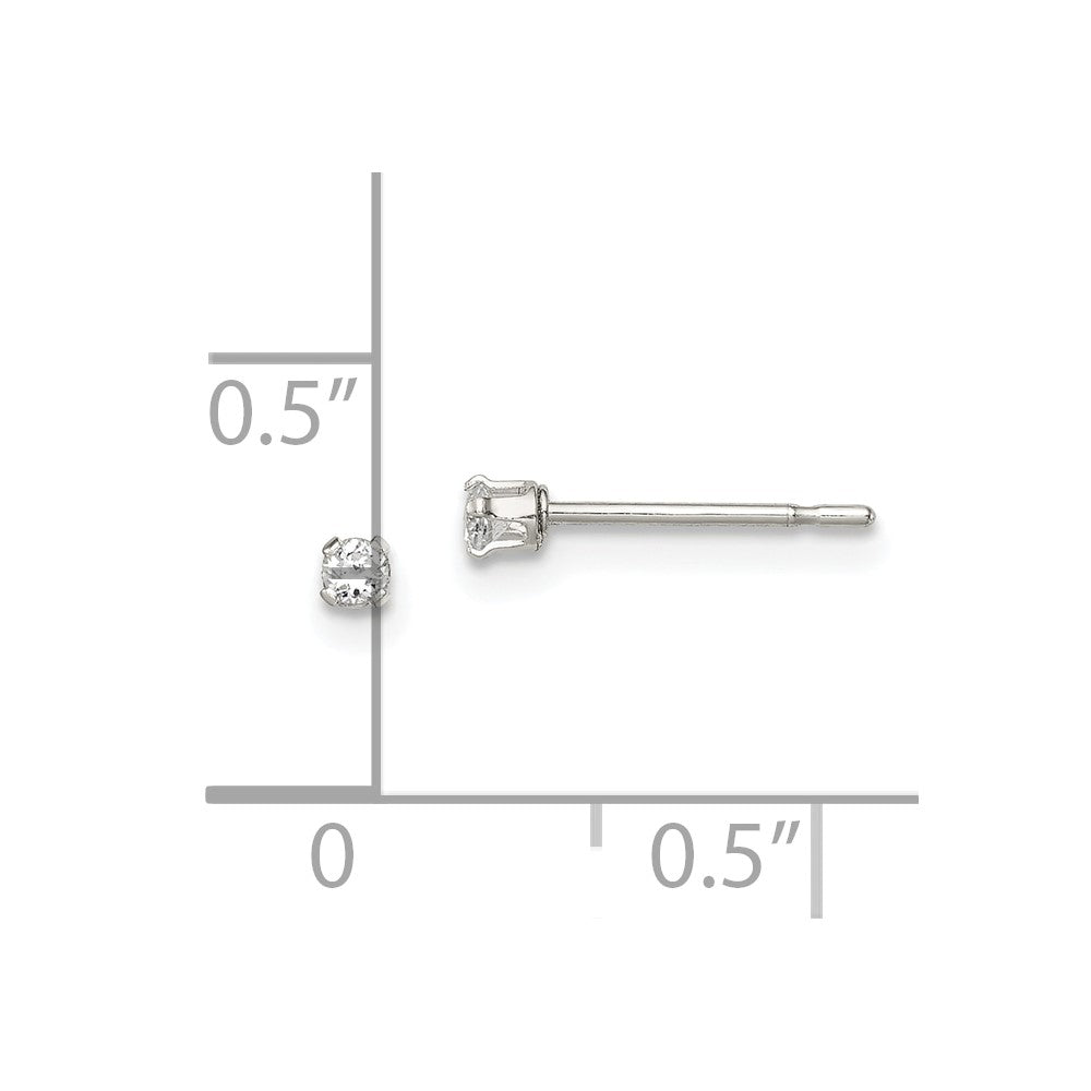 Sterling Silver 2mm Round Snap Set CZ Stud Earrings