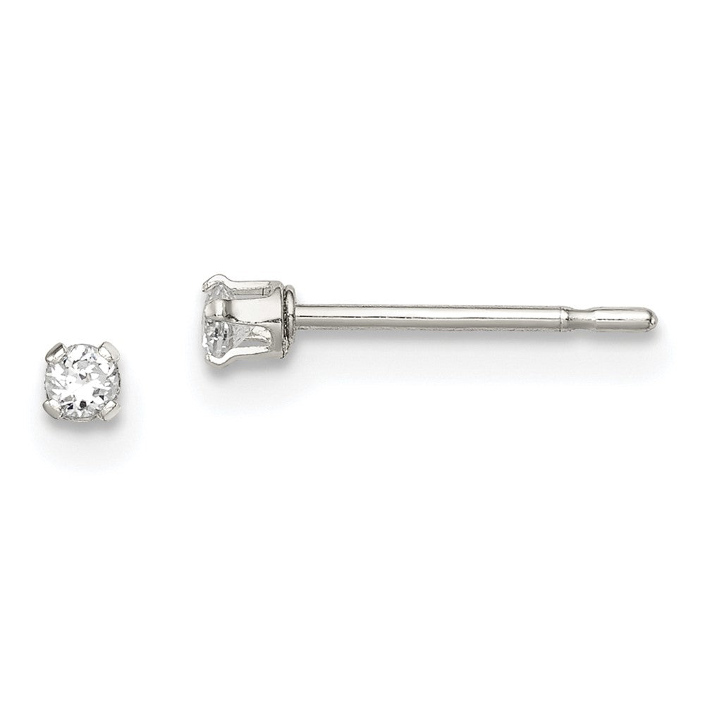 Sterling Silver 2mm Round Snap Set CZ Stud Earrings