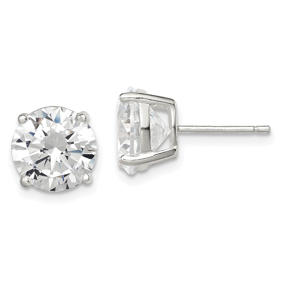 Sterling Silver 9mm Round Basket Set CZ Stud Earrings