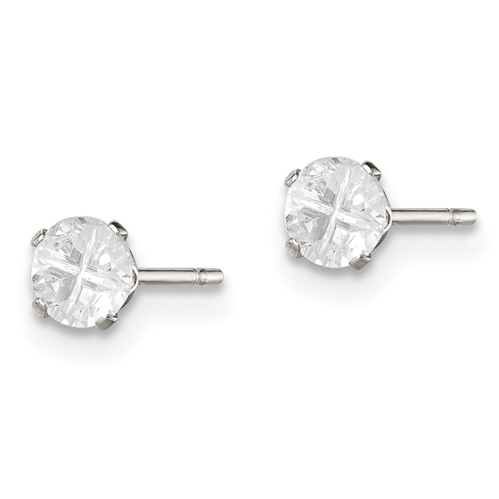 Sterling Silver 4mm Round Snap Set Cross-cut CZ Stud Earrings