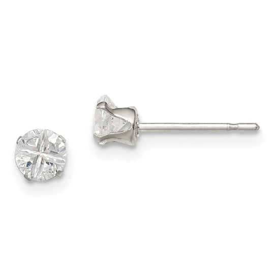 Sterling Silver 4mm Round Snap Set Cross-cut CZ Stud Earrings