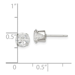 Sterling Silver 6mm Round Snap Set Cross-cut CZ Stud Earrings