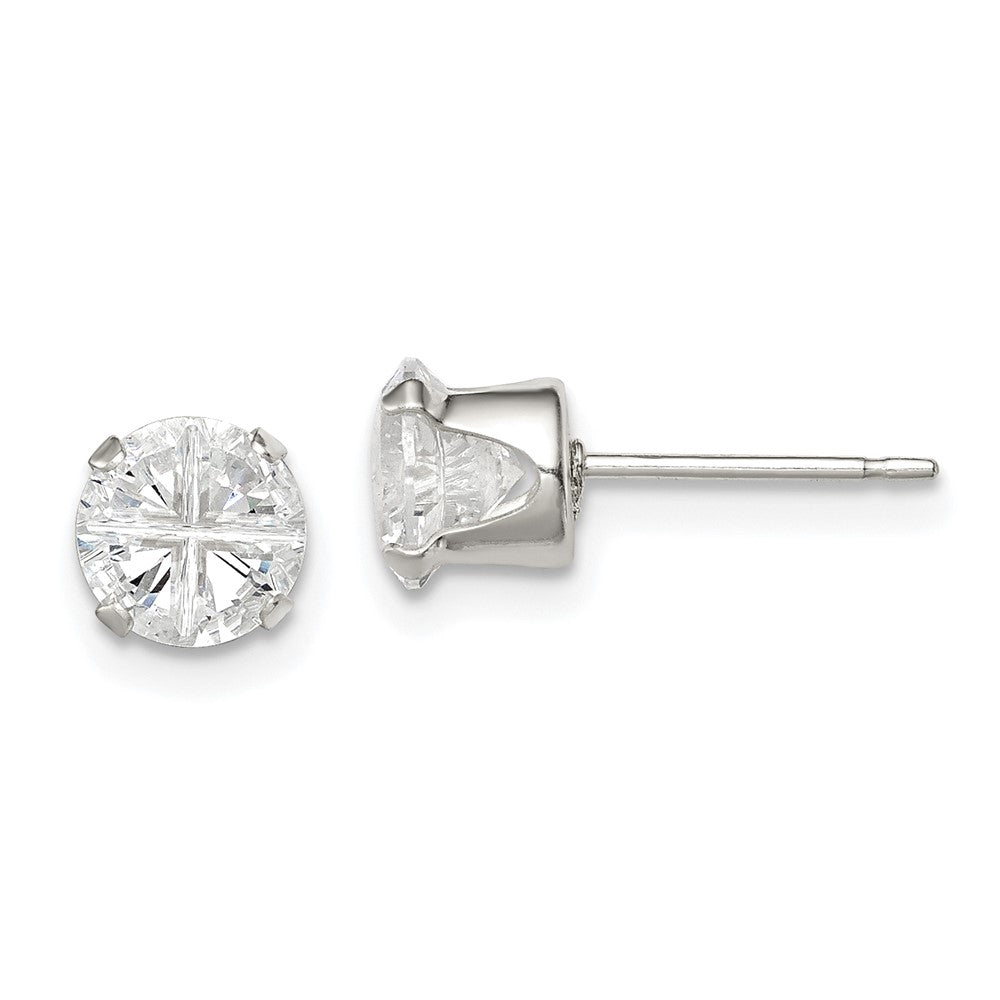 Sterling Silver 6mm Round Snap Set Cross-cut CZ Stud Earrings