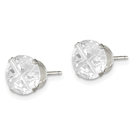 Sterling Silver 8mm Round Snap Set Cross-cut CZ Stud Earrings