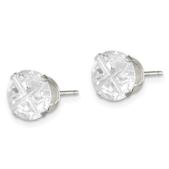 Sterling Silver 8mm Round Snap Set Cross-cut CZ Stud Earrings