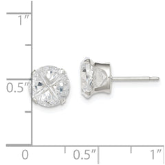 Sterling Silver 8mm Round Snap Set Cross-cut CZ Stud Earrings