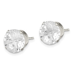 Sterling Silver 9mm Round Snap Set Cross-cut CZ Stud Earrings