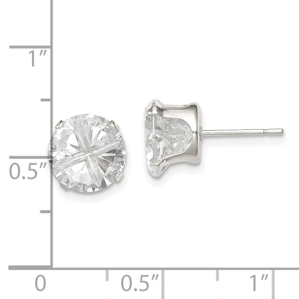 Sterling Silver 9mm Round Snap Set Cross-cut CZ Stud Earrings