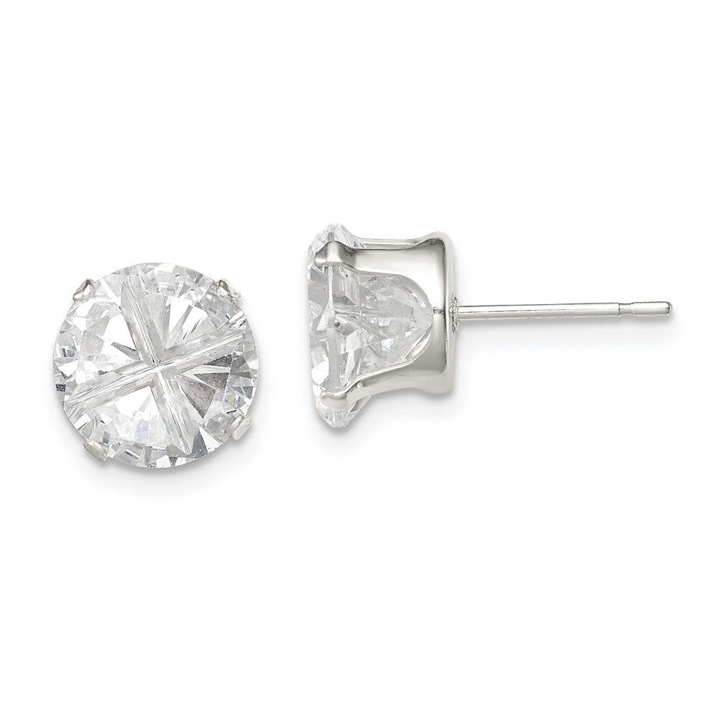 Sterling Silver 9mm Round Snap Set Cross-cut CZ Stud Earrings