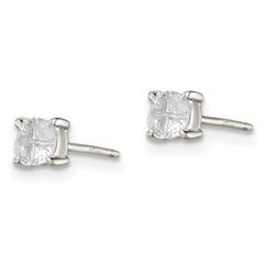 Sterling Silver 4mm Round Basket Set Cross-cut CZ Stud Earrings