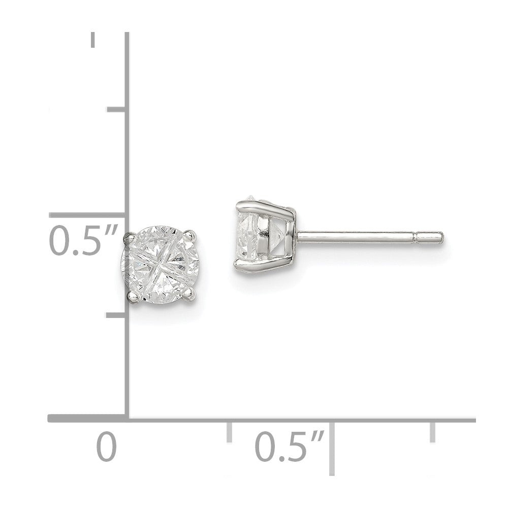 Sterling Silver 5mm Round Basket Set Cross-cut CZ Stud Earrings