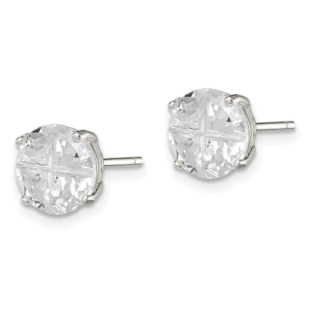 Sterling Silver 8mm Round Basket Set Cross-cut CZ Stud Earrings