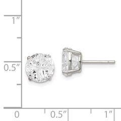 Sterling Silver 8mm Round Basket Set Cross-cut CZ Stud Earrings