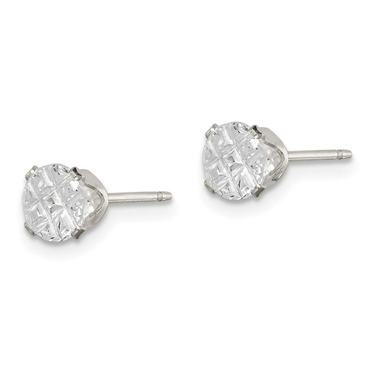 Sterling Silver 5mm Round Snap Set Laser-cut CZ Stud Earrings