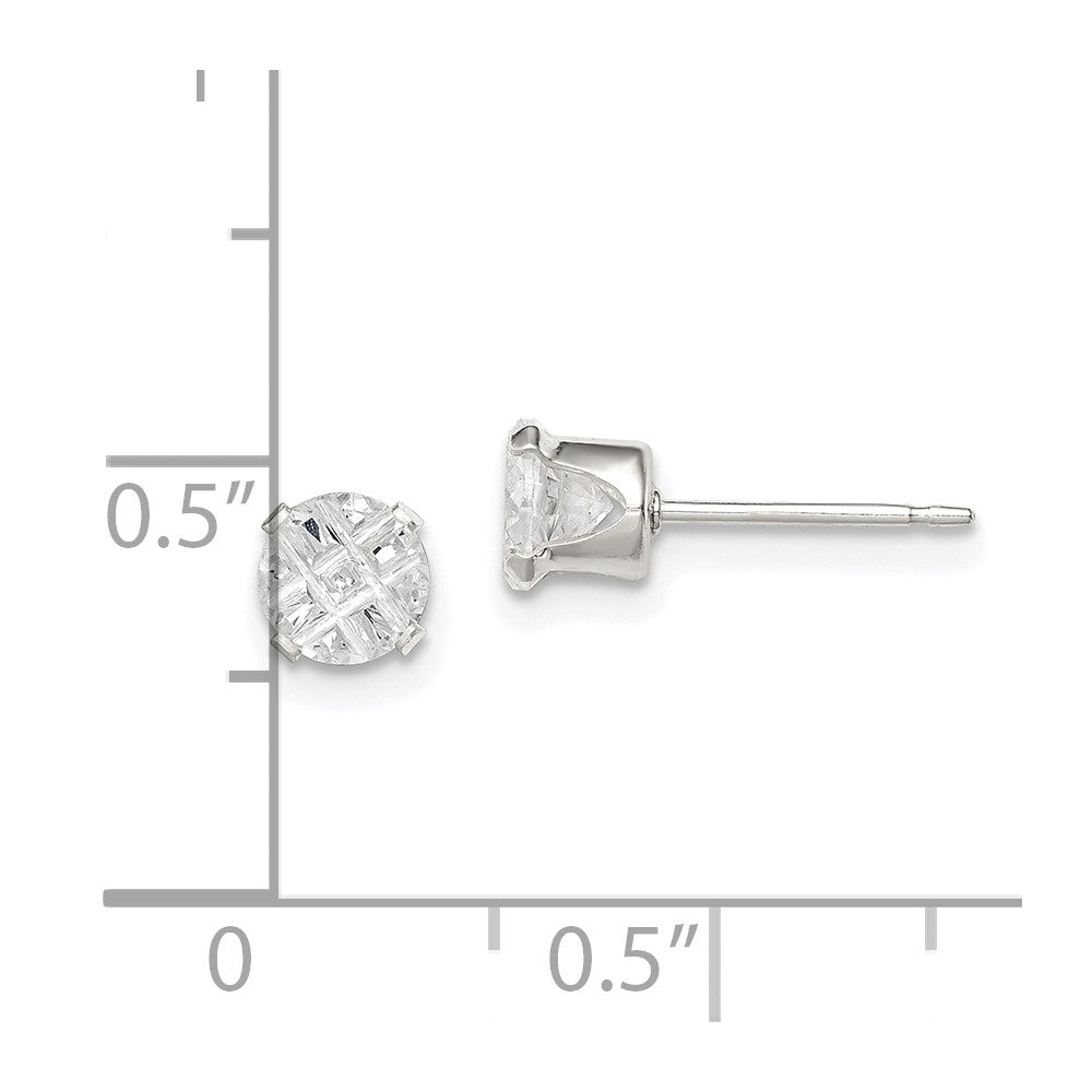 Sterling Silver 5mm Round Snap Set Laser-cut CZ Stud Earrings