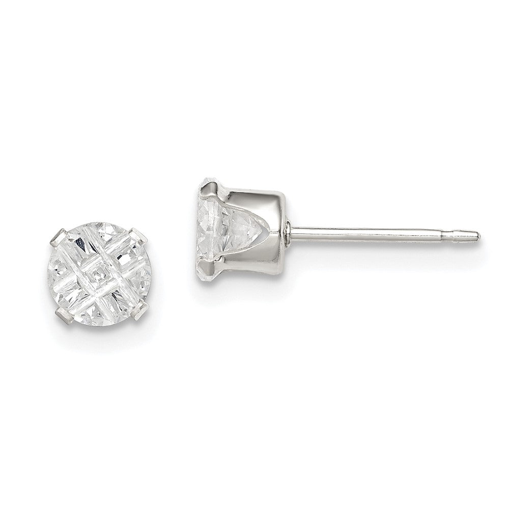 Sterling Silver 5mm Round Snap Set Laser-cut CZ Stud Earrings