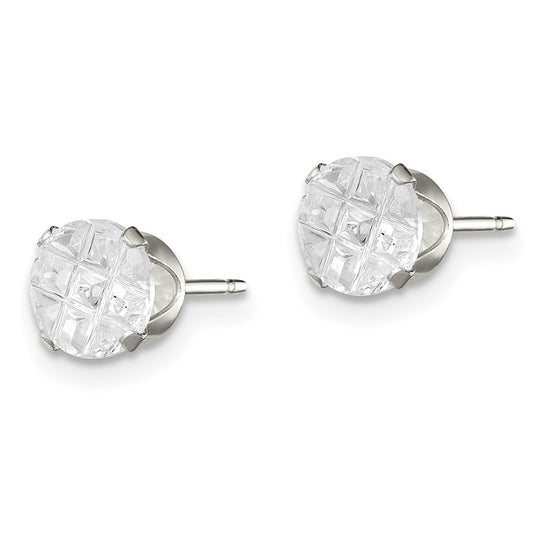 Sterling Silver 6mm Round Snap Set Laser-cut CZ Stud Earrings