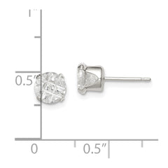 Sterling Silver 6mm Round Snap Set Laser-cut CZ Stud Earrings