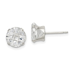 Sterling Silver 8mm Round Snap Set Laser-cut CZ Stud Earrings