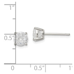 Sterling Silver 6mm Round Basket Set Laser-cut CZ Stud Earrings