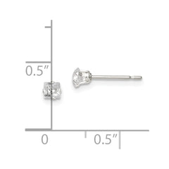 Sterling Silver 3mm Square Snap Set CZ Stud Earrings