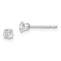 Sterling Silver 3mm Square Snap Set CZ Stud Earrings