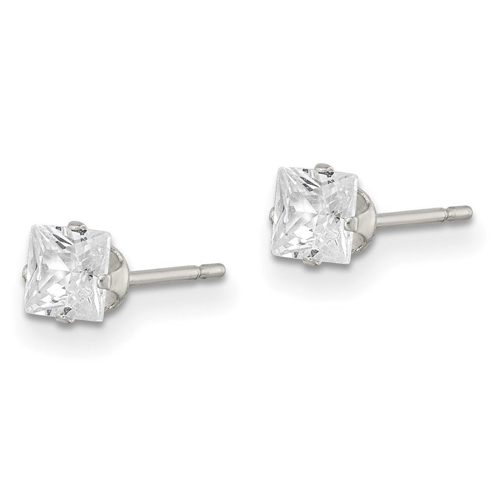 Sterling Silver 4mm Square Snap Set CZ Stud Earrings