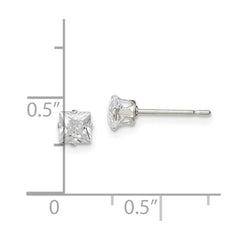 Sterling Silver 4mm Square Snap Set CZ Stud Earrings