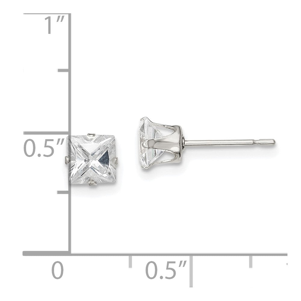 Sterling Silver 5mm Square Snap Set CZ Stud Earrings