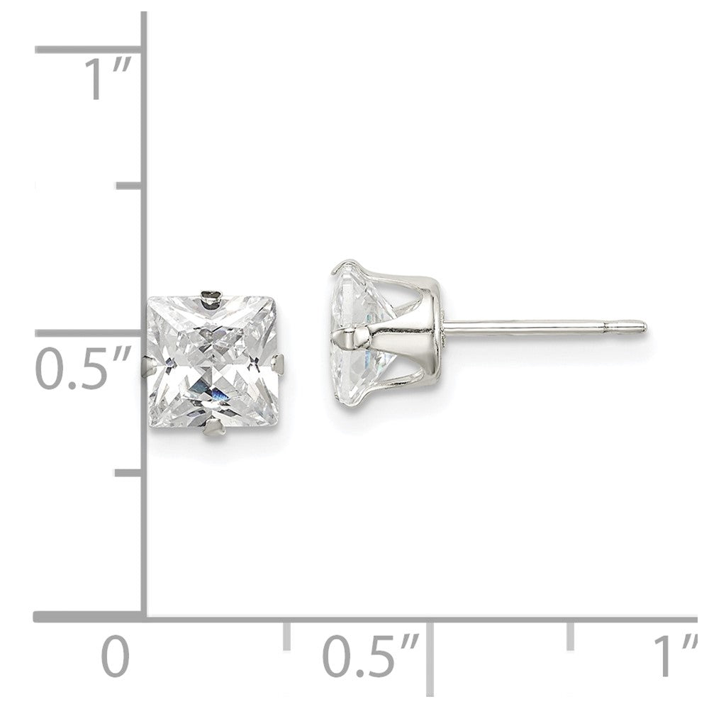 Sterling Silver 6mm Square Snap Set CZ Stud Earrings