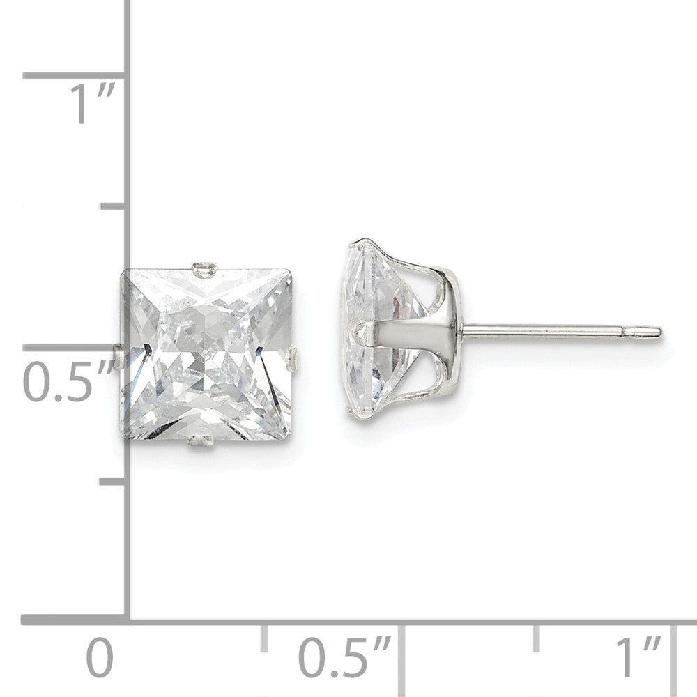 Sterling Silver 8mm Square Snap Set CZ Stud Earrings