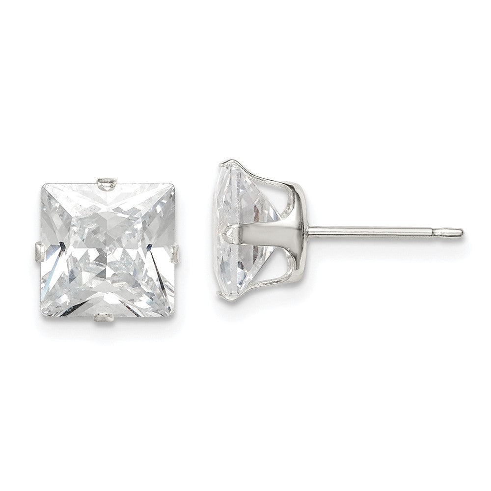 Sterling Silver 8mm Square Snap Set CZ Stud Earrings