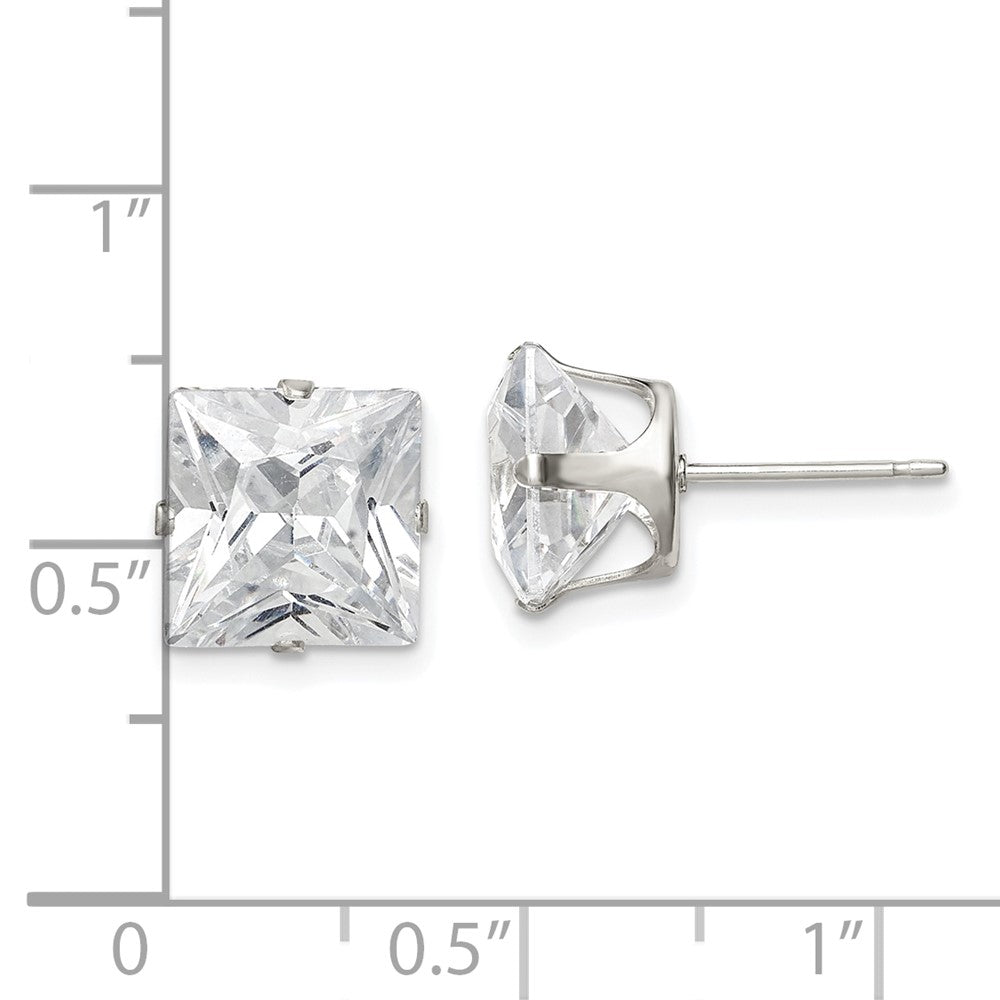 Sterling Silver 9mm Square Snap Set CZ Stud Earrings