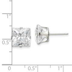 Sterling Silver 9mm Square Snap Set CZ Stud Earrings