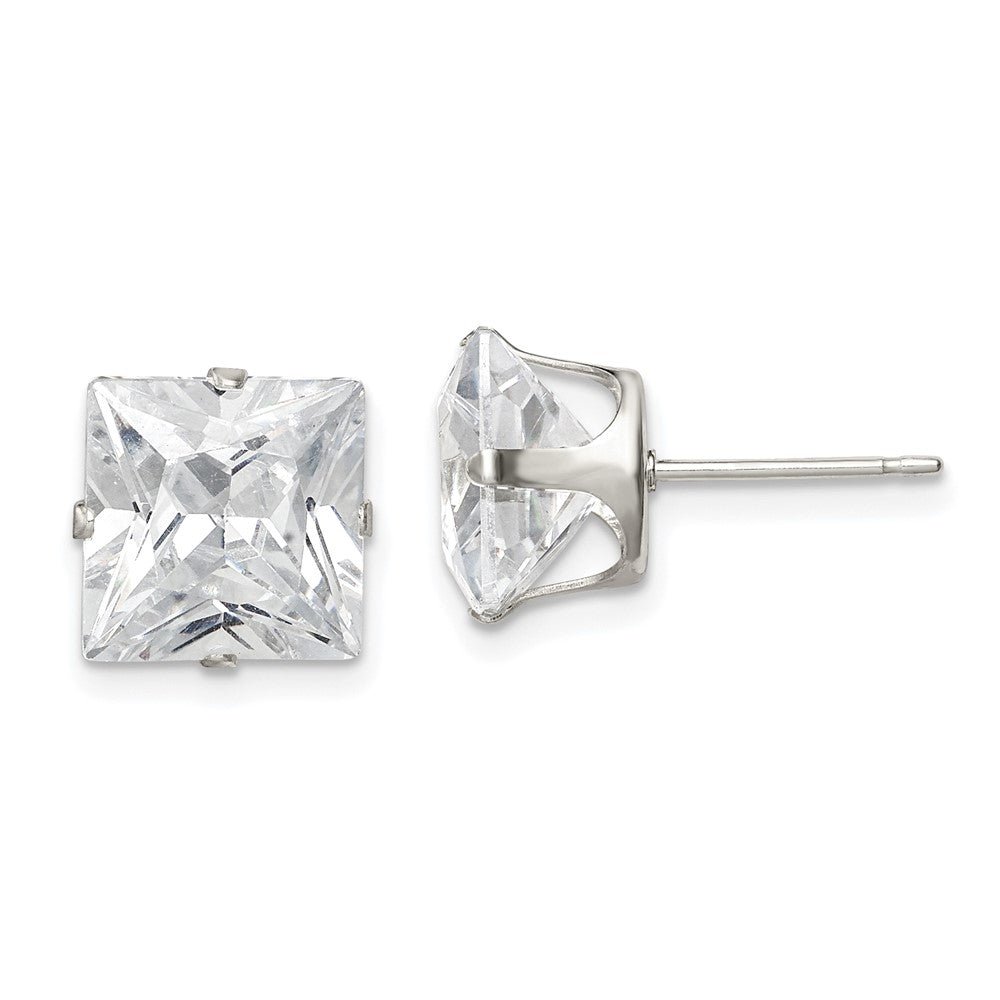 Sterling Silver 9mm Square Snap Set CZ Stud Earrings