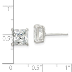 Sterling Silver 7mm Square CZ Basket Set Stud Earrings