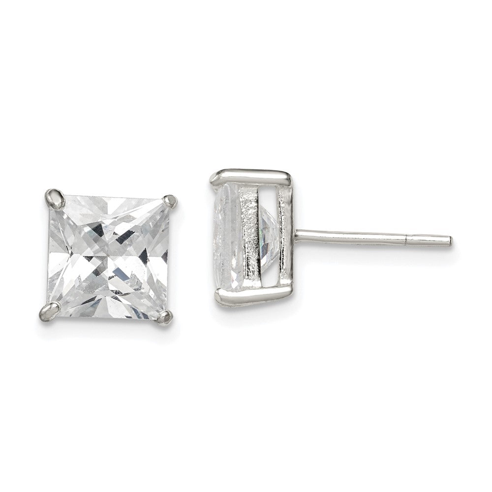 Sterling Silver 8mm Square CZ Basket Set Stud Earrings