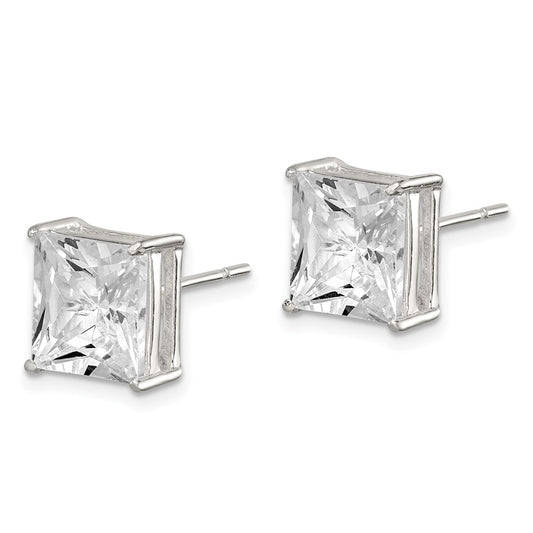 Sterling Silver 9mm Square CZ Basket Set Stud Earrings