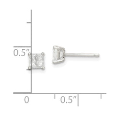 Sterling Silver 4mm Square Cross-cut CZ Basket Set Stud Earrings