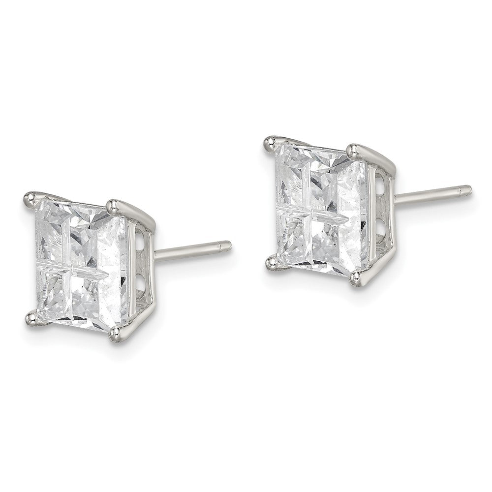 Sterling Silver 8mm Square Cross-cut CZ Basket Set Stud Earrings